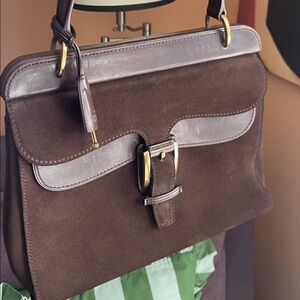 Vintage Gucci Chocolate Brown Suede and Leather Handbag